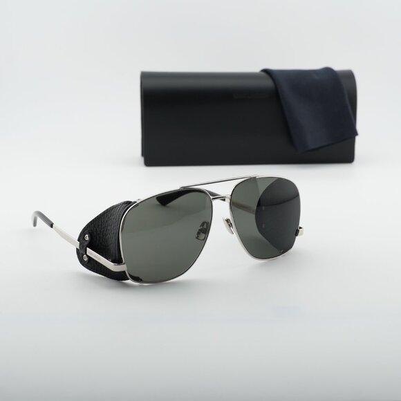 Saint Laurent SL 653 LEON LEATHER SPOILER 001 Aviator Sunglasses - Silver/Black main image 8